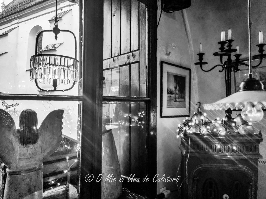 A black and white image of the interior