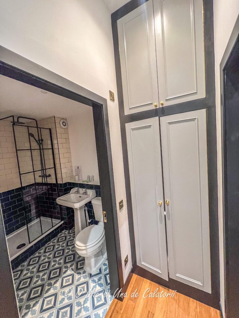 View of the second bathroom, on the lower level. with a shower, toilet and sink