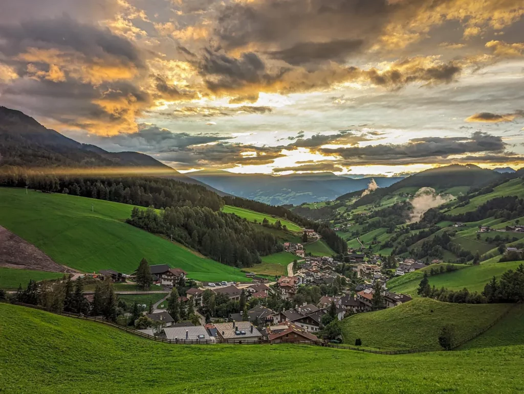 A small village in the Dolomites at sunset