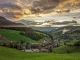 A small village in the Dolomites at sunset