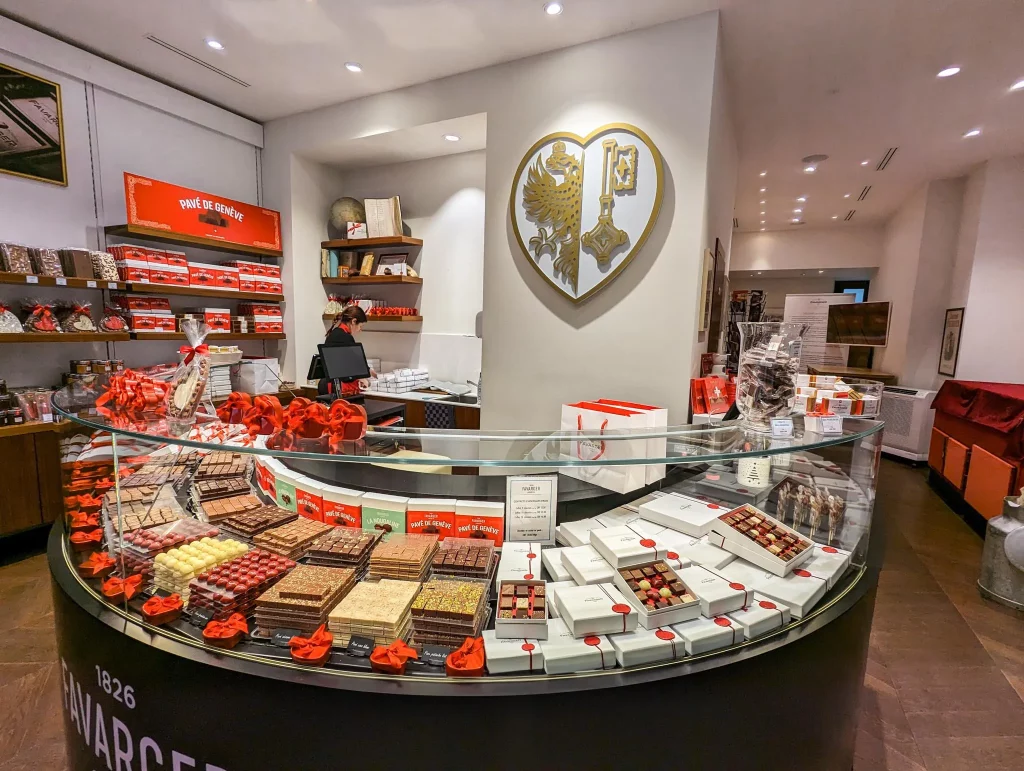 Geneva Chocolate shop interior, various sweets on display