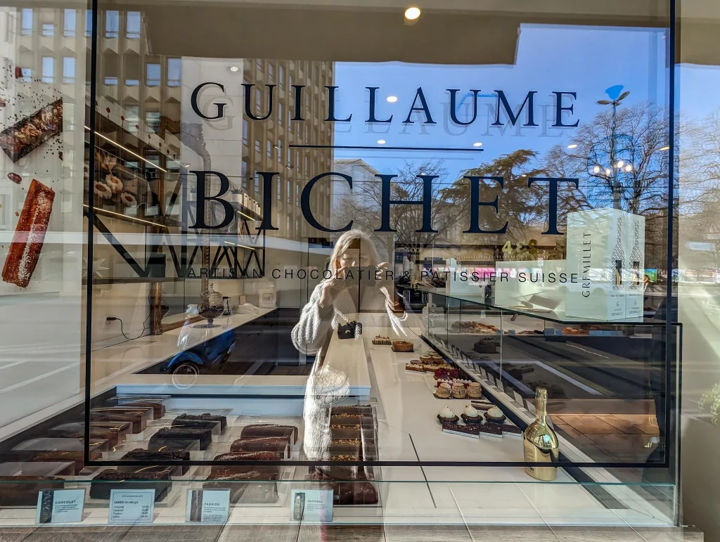 Geneva Chocolate shop exterior, various sweets on display