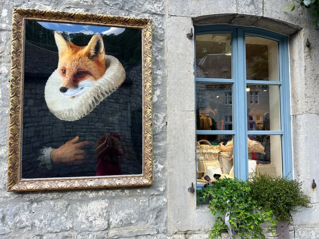 Belgium Durbuy closeup of a painting of a fox