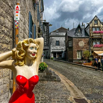 Belgium Durbuy street view with old houses in background