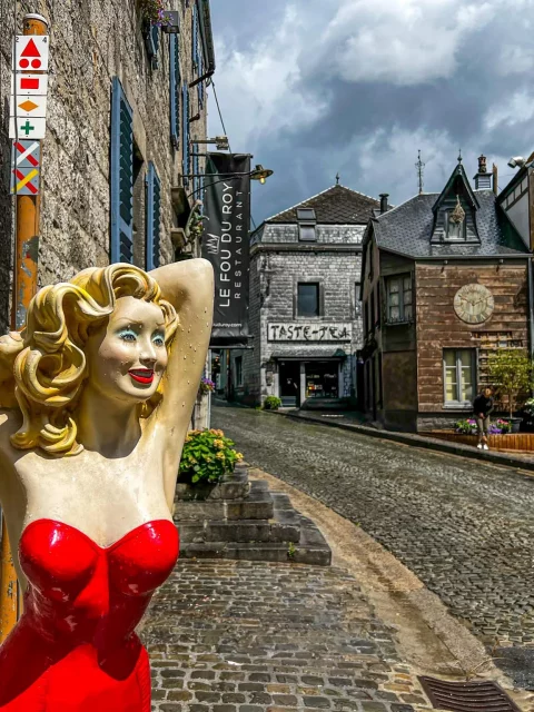 Belgium Durbuy street view with old houses in background