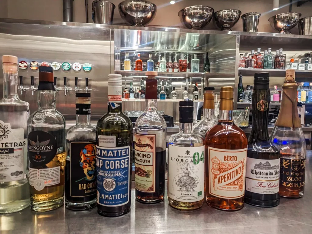 Denmark, multiple spirit bottles on the bar